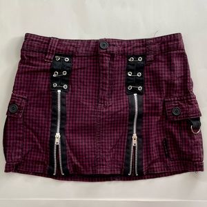 💀TRIPP💀 Burgundy (Red) & Black Check Plaid Mini Skirt, Punk, Goth, Zippers